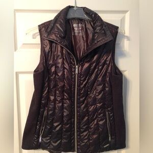 Calvin Klein Women's Brown Quilted Down Vest With Stretch Side Panels & Pockets